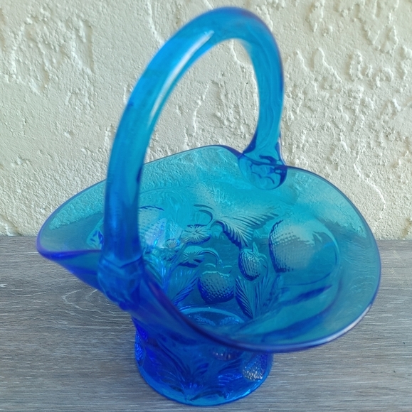 Vintage Blue Glass Basket with Handle - Picture 5 of 9
